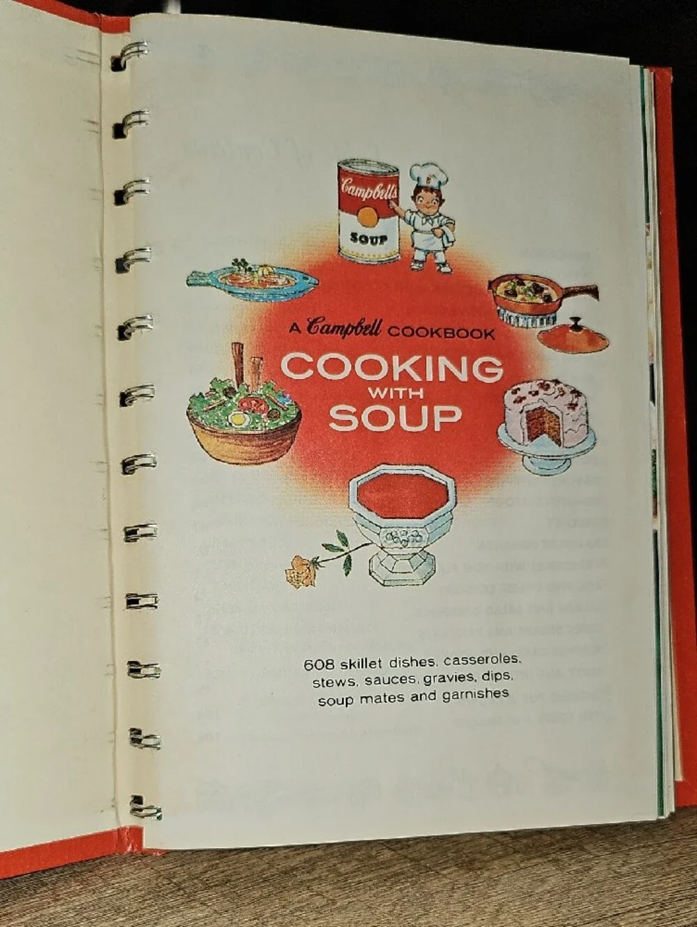VTG Campbell’s Cooking With Soup Cookbook Red Ring Binder Spiral Bound Retro
